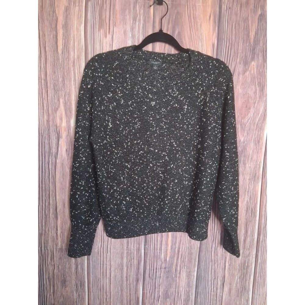 Ann Taylor black long sleeve crewneck sweater metallic textured size medium